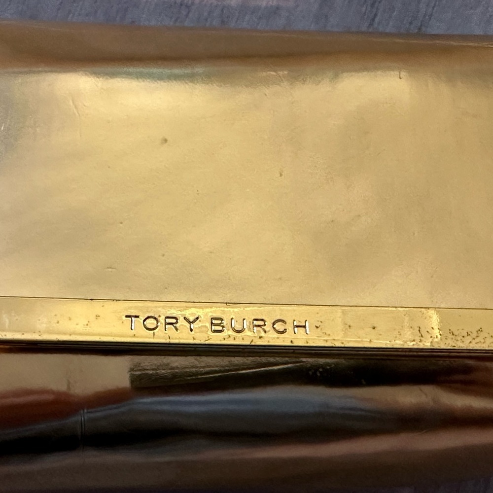 Tory Burch Metallic Cosmetic Bag Gold Clutch Gold Trim Sunglass or Make-up Case
